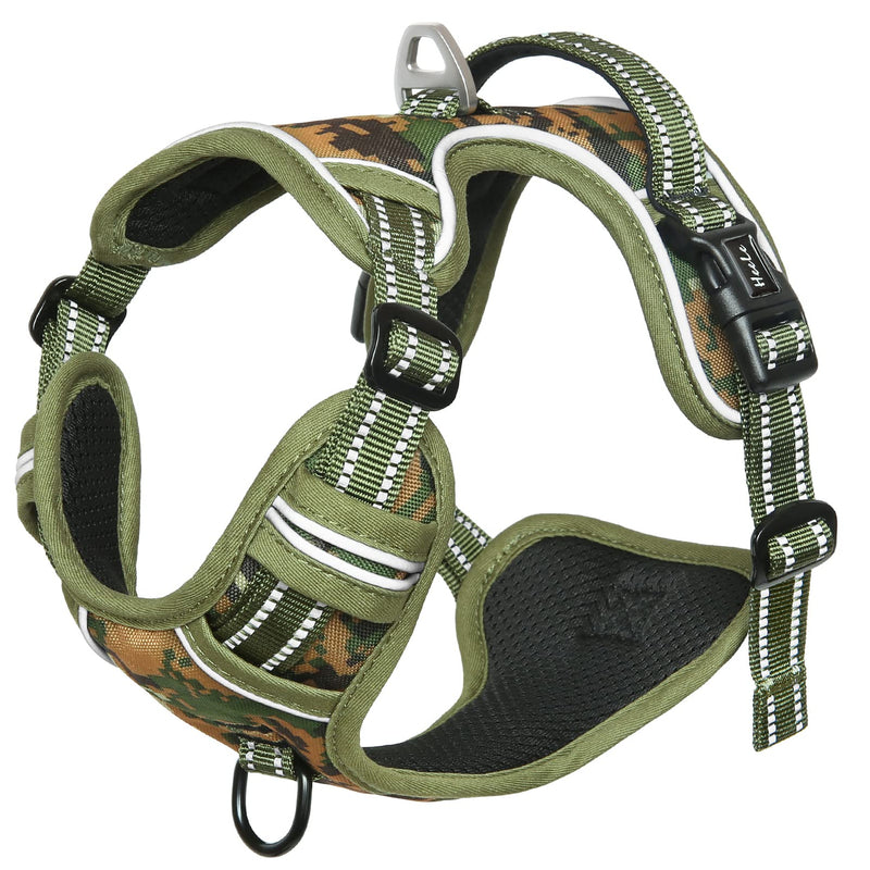 HEELE Dog Harness, No Pull Adjustable Padded Reflective Harness for Small Medium Large Dogs with Handle for Walking Training, Camo Green, M - PawsPlanet Australia