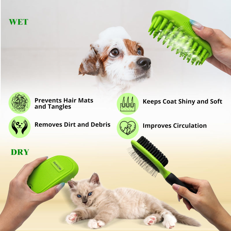 Rubber Cat & Dog Bath Brush for Grooming | Double-Sided Pet Dog Cat Brush for Detangling, Deshedding & Small Mat Removal | Massage & Skin Care Brush for Dogs & Cats | Pet Detangler Brush - PawsPlanet Australia