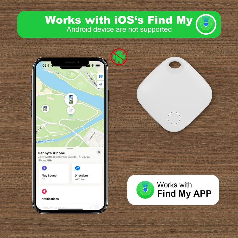 AURTEC Smart Air Tracker for Pets, Vehicles, Keys & Luggage - Compatible with Apple Find My App (iOS Only), Real-Time Global Location Tracking, Long Battery Life, Geo-Fencing, White 1 Pack - PawsPlanet Australia