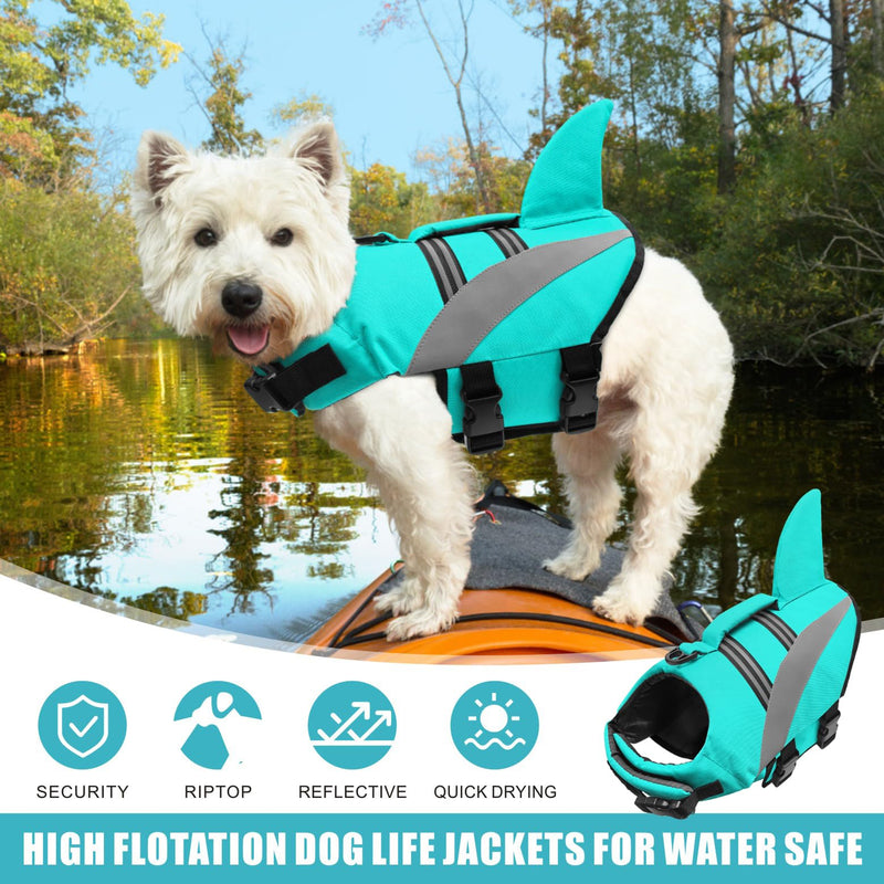 Mosucoirl Dog Life Jacket High Flotation,Shark Dog Lifesavers Floats Coat High Visibility Reflective Pet Safety Vest Swimsuits Small Medium Large Dog Life Vest for Swimming Boating Surfing Kayaking L Blue - PawsPlanet Australia