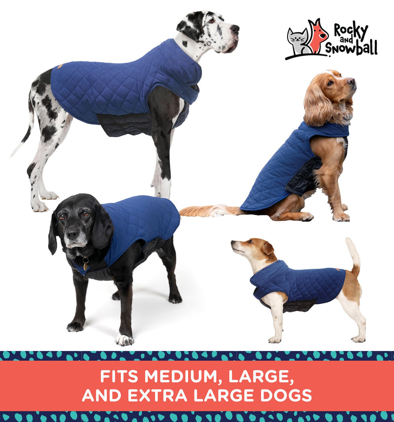 Rocky 2-in-1 Reversible Dog Jacket - Waterproof Snow Coat for Medium & Large Dogs Navy - PawsPlanet Australia