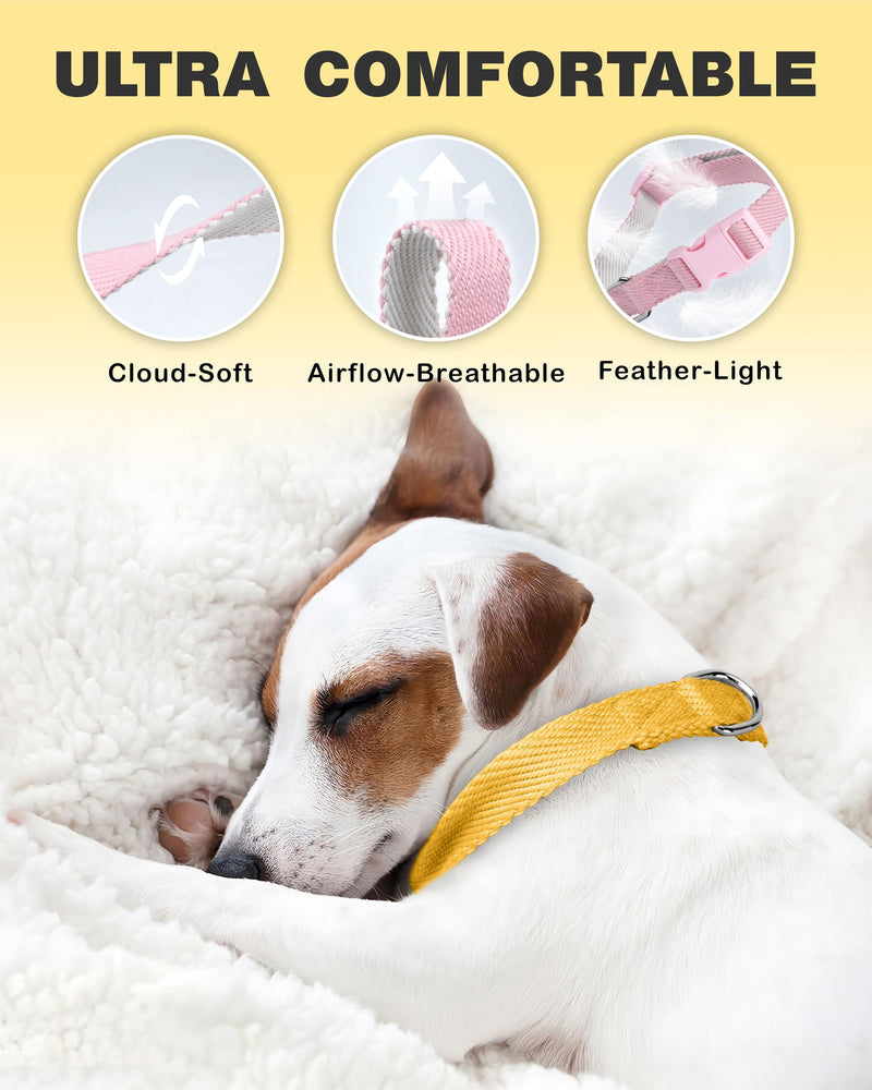 Dynmeow Soft and Breathable Cotton Dog Collar, Durable Adjustable Pet Collar with Quick-Release Buckle, Lightweight for Sensitive Skin for Puppies and Extra-Small Dogs, Yellow, Xs X-Small (Length:8-12")