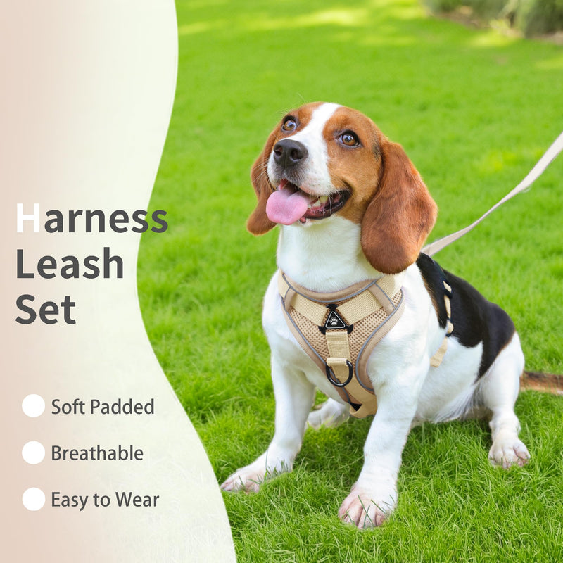 No Pull Dog Harness with Leash Set for Small Sized Dog, Reflective Adjustable No Choke Front Clip Cat Vest Harness with Breathable Mesh, Comfortable Soft Padded Pet Vest, Brown M M (Neck 8.42-12.75'' Chest 8.42-14.72'') - PawsPlanet Australia