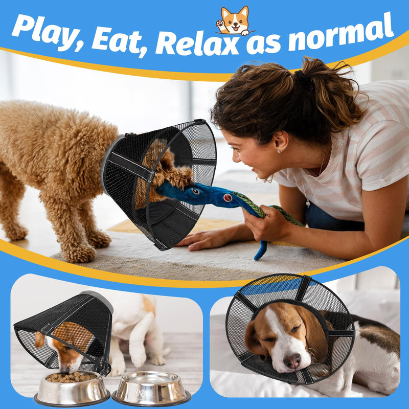 Dog Cone Collar After Surgery to Stop Licking: Soft Grid Recovery Collar with Detachable Pad, Elizabeth Cone Alternative for Large Medium, Small Dogs, Normal Eating and Drinking,XS Matte Black XS(Depth: 6.1in, Girth: 9.8-11.6in)