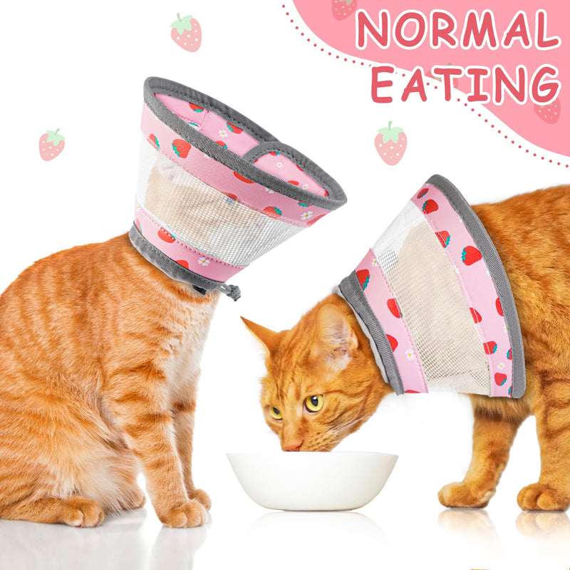 Cat Cone Collar Soft - Adjustable Cat Recovery Collar Kitten Lightweight Elizabethan Collar to Stop Licking Pet E Cone for Small Medium Cats After Surgery Prevent from Licking Wounds (Pink, M) Strawberry M