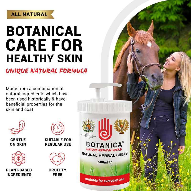 Botanica Herbal Cream - Horse Coat Moisturizer and Wound Care - Treats Cuts, Wounds and Skin Irritation | Equine Grooming for Dry, Rough-Looking Areas | Aloe Vera, Tea Tree, Lavender & Comfry (500mL)