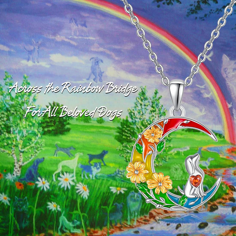 Rainbow Bridge Dog Cat Memorial Gifts Necklace Sterling Silver Jewelry Pet Memorial Gifts for Loss of Dogs Bereavement Gifts Sympathy Gift Dog and Flower - PawsPlanet Australia