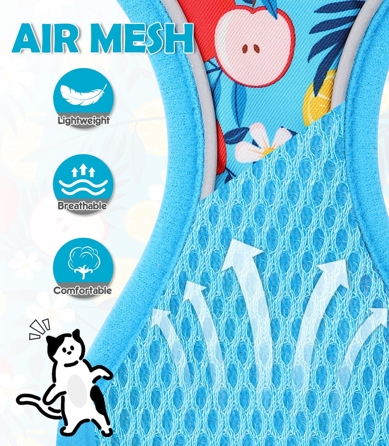 Halypet Cat Harness and Leash Set[MAX Safety 4th-Gen] Cute Escape Proof Vest Harness for Girl&Boy Cat Walking, Comfortable Adjustable Leash and Reflective Strips for Outdoor Kitten, M Azure Floral H603 Pro Azure Floral Medium (13-18lb) - PawsPlanet Australia