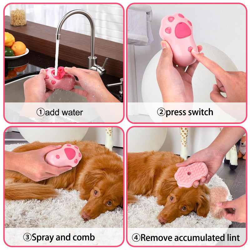 Mity rain Dog Grooming Brush, Pink Paws Self Cleaning Steamy Hair Brush for Shedding, Grooming and Massage, Unisex, All Hair Types - PawsPlanet Australia