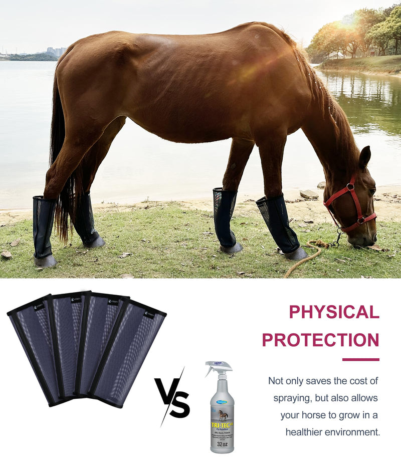 Horse Fly Boots Set of 4 - Upgrade Mesh Horse Leggins with Leather Frame, Leg Fly Protection (Medium, Pink) medium for 14-15 hand horse - PawsPlanet Australia
