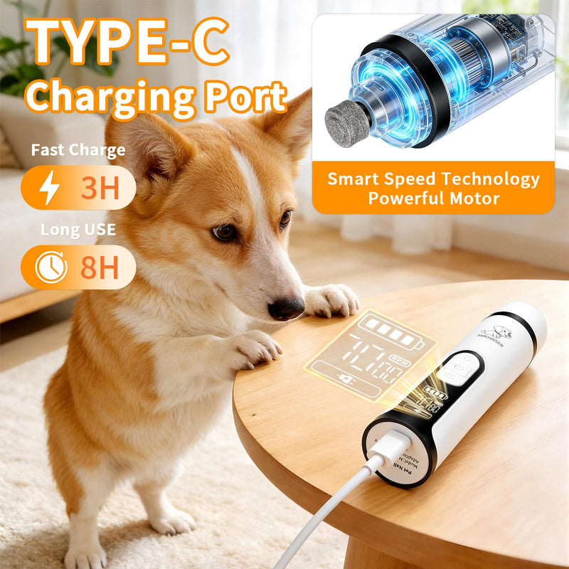 Upgraded Dog Nail Grinder Quiet 3 Adjustable Speed Cordless Silent Nail Grinder Pet Nail Trimmer with LED Light Pet Silent Painless Paw Grooming Supplies for Small/Medium/Large Dogs & Cats white - PawsPlanet Australia