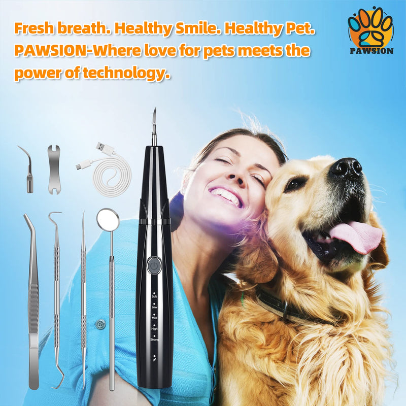 Ultrasonic Dog Plaque and Tartar Remover, Teeth Cleaning Kit for Pets, Rechargeable Dental Scraper for Pets, 5 Modes with 3 Cleaning Heads, with LED Light - PawsPlanet Australia