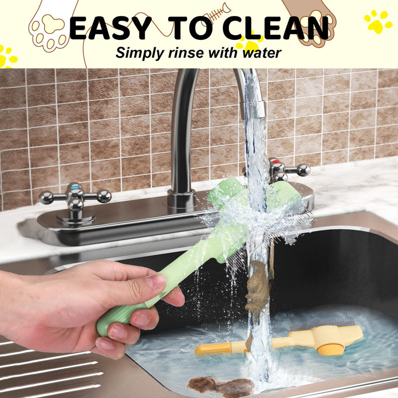XANGNIER Pet Hair Removal Comb One-Click Self-Cleaning Grooming Brush, De-Shedding Comb for Short & Long Hair, Pet Grooming Supplies for Cats & Dogs Green - PawsPlanet Australia