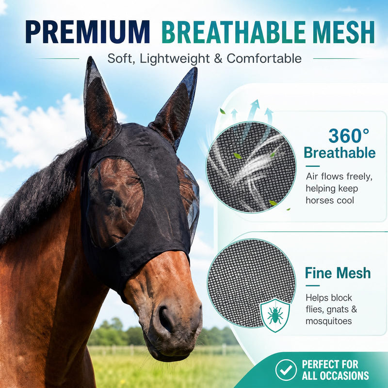 Hsei Mule Horse Fly Mask Set with Fly Boots with Ears Breathable Pony Equine Mask Horses Accessories Large for Pony Miniature Foal Draft Cob Srabian Donkey Farm Pet