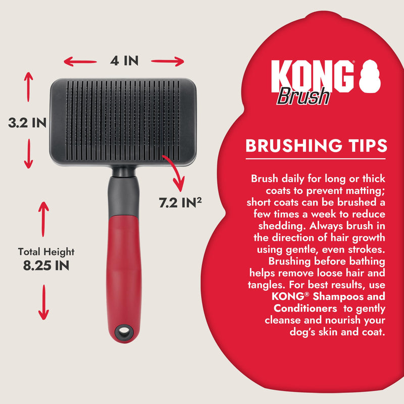 KONG Large Self-Cleaning Slicker Brush – Easy Hair Removal, Reduces Shedding, Non-Slip Grip, Long Metal Pins, for Medium to Large Dogs with Medium to Long Coats, Red/Gray - PawsPlanet Australia