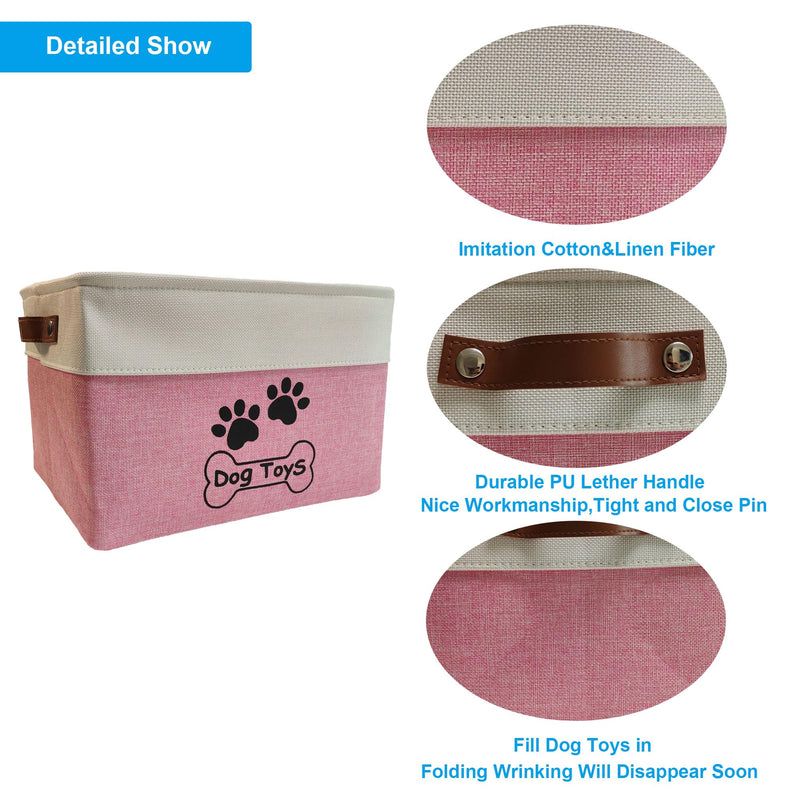 Dog Toy Basket Collapsible Dog Toy Box with Handles Foldable Dog Toy Bin for Pet Toys,Accessories M:15"L x 11"W x 9"H Pink Side Frame - PawsPlanet Australia