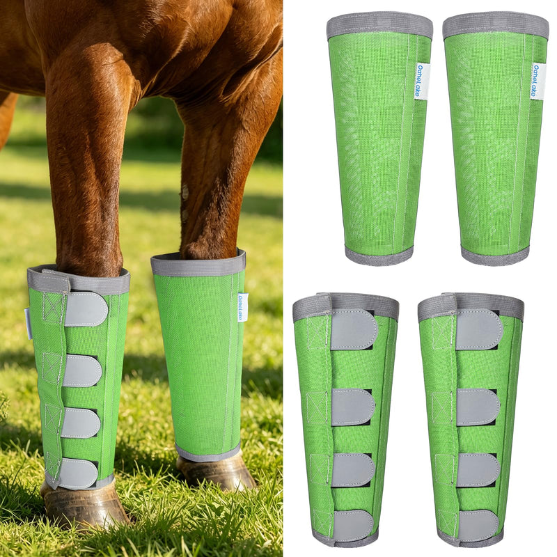 Reflective Horse Fly Boots Set of 4, Breathable Adjustable Equine Fly Leg Wraps for Horses, Universal Fit Loose Fitting Leggings with Stay Put Design (Green) Green