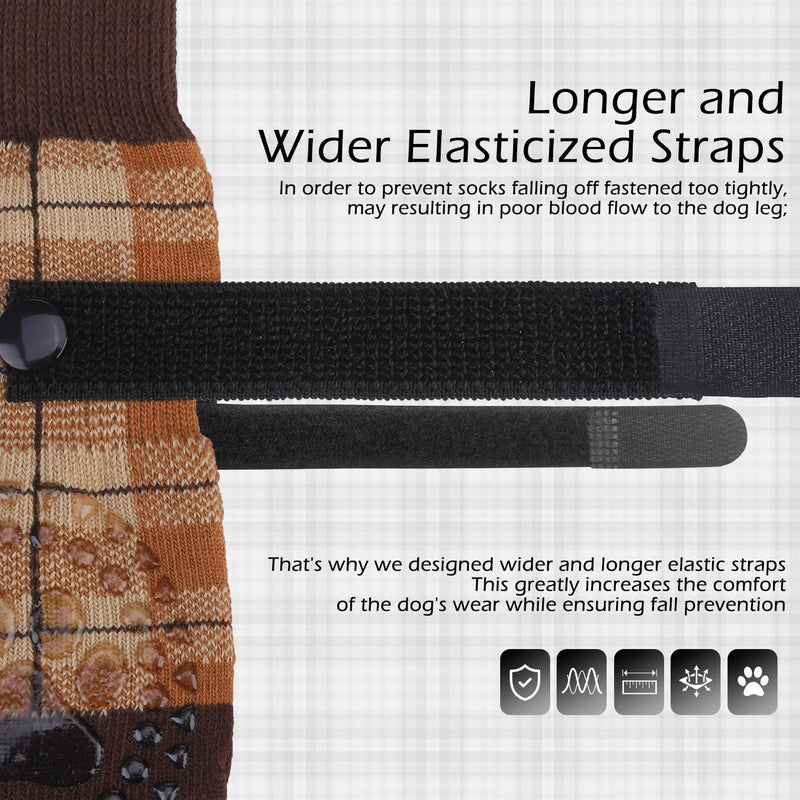 EXPAWLORER Dog Socks to Prevent Licking Paws, 4 Pcs Double Sided Anti Slip Dog Socks with Grippers, Dog Shoes Grips for Hardwood Floors, Dog Booties for Small Medium Large Senior Dogs, Khaki XL X-Large - PawsPlanet Australia