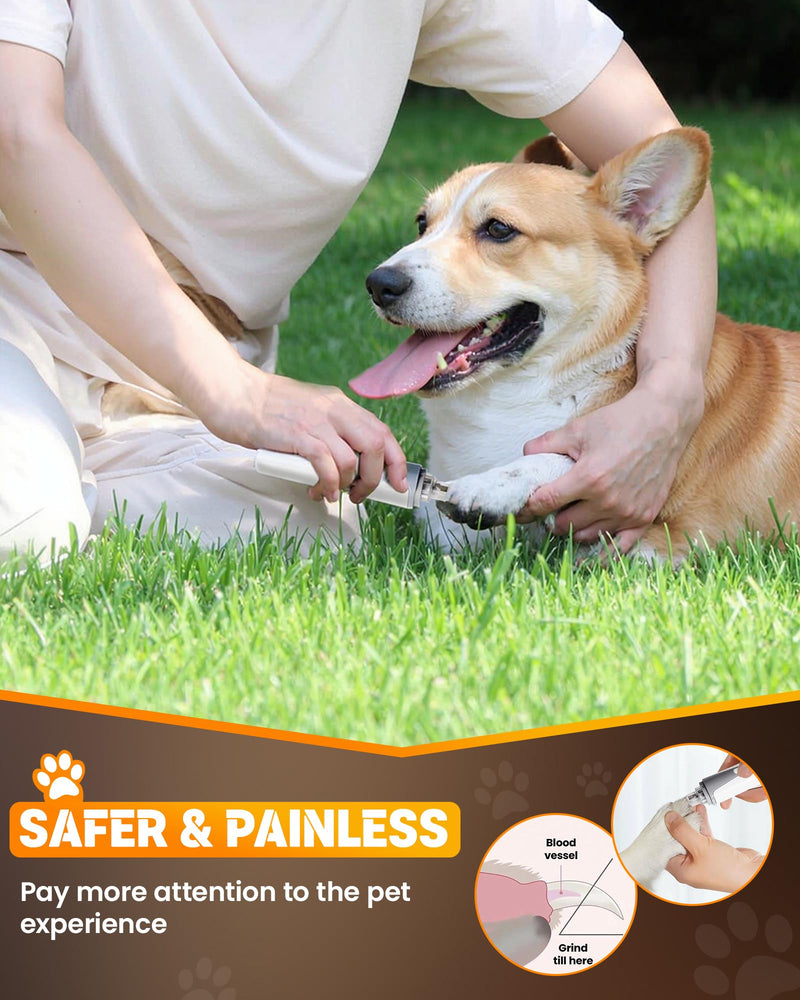 HARDELL Dog Nail Grinder, Super Quiet Dog Nail Trimmers with 2 LED Lights & 3 Grinding Ports, Safety Pet Nail Grinder for Small Dogs/Cats & Puppy Dog Nail Trimmer (white) - PawsPlanet Australia