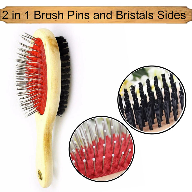 Dog Brush for Grooming Shedding Messaging & Cleaning for Long and Short Haired Dogs, Cats | 2 in 1 Pin & Bristle Soft Pet Hair Double Sided Dog Brush for Cleaning Loose Fur & Dirt (Size Small 17cm) - PawsPlanet Australia