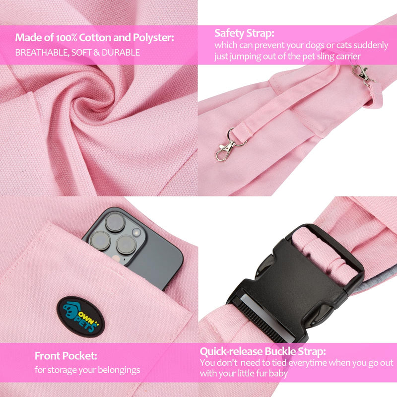 OWNPETS Pink Pet Sling Carrier, Pet Sling Carrier Bag Safe,Fit 10~15lb Cats&Dogs, Comfortable, Adjustable, Perfect for Daily Walk, Outdoor Activity and Weekend Adventure - PawsPlanet Australia