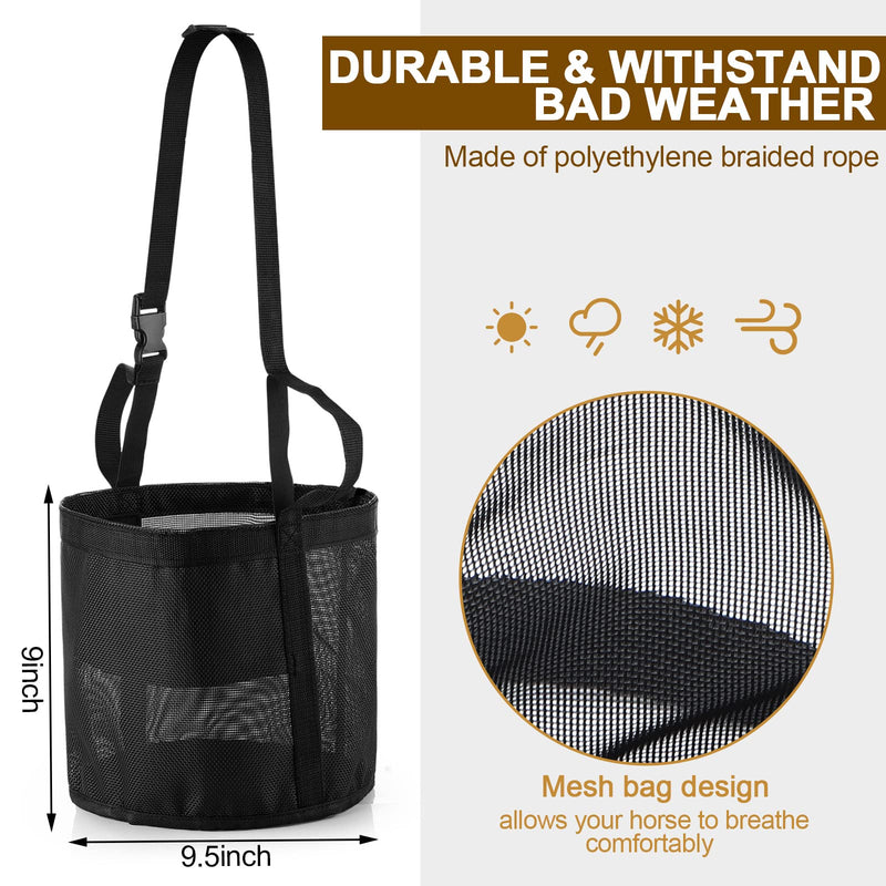 Sumind 2 Pcs Feed Horses Bag for Grain Hay Bags Heavy Duty Mesh Horse Feeder with Adjustable Strap Comfort Neck Pad Nose Pad and Waterproof Bottom Muzzle(Black) Black - PawsPlanet Australia