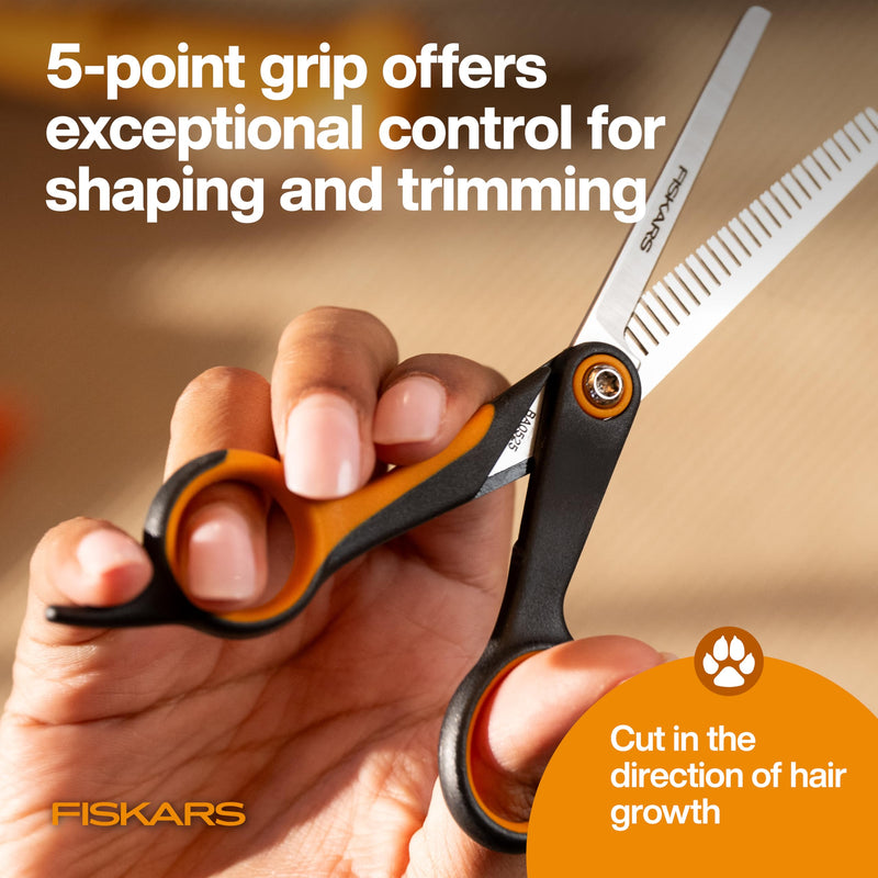Fiskars Pet Blending Scissors, Durable Precise Blending Scissors, Serrated Teeth and 5-Point SoftGrip™ Handle, 6.5" - PawsPlanet Australia