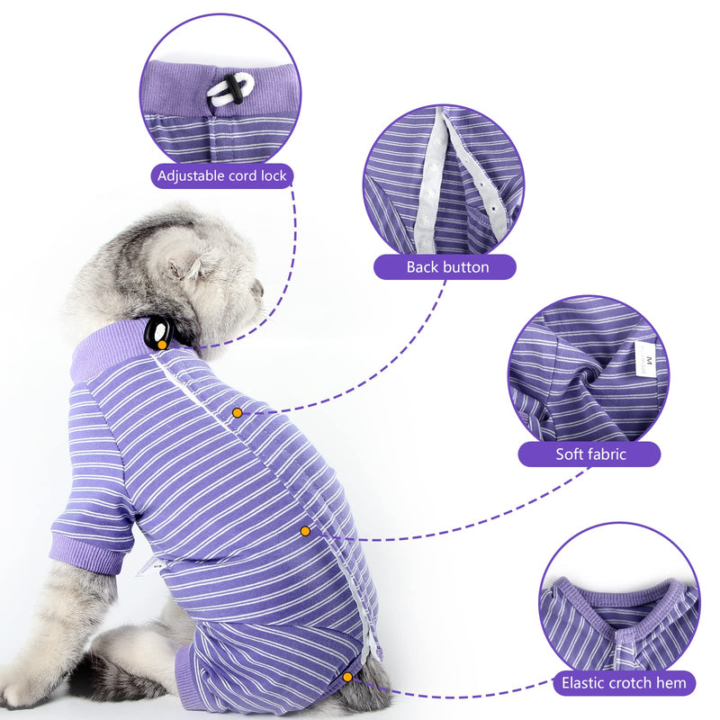 Cat Surgical Recovery Suit Professional for Male Female Dog Abdominal Wounds Cone E-Collar Alternative, Anti-Licking Or Skin Diseases Pet Surgical Recovery Pajama Suit, Soft Fabric Onesie for Cats M (Pack of 1) Violet Striped - PawsPlanet Australia