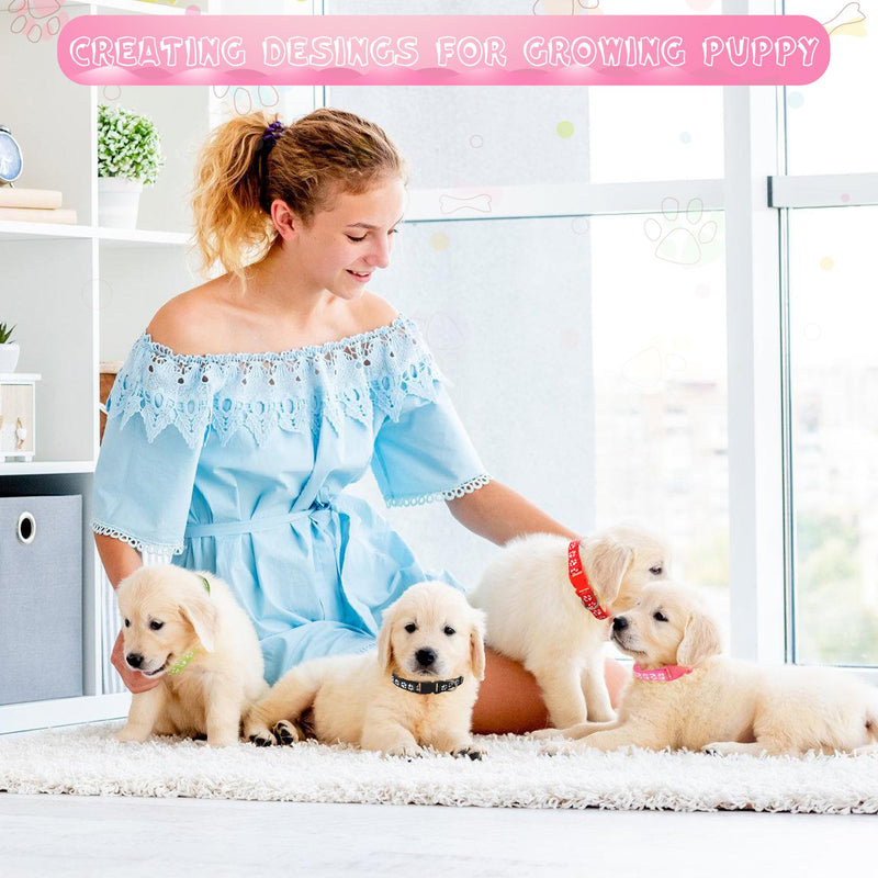 48 Pcs Paw Print Dog Collar and Leash Set with Puppy ID Whelping Collars Quick Release Dog Collar Hook and Buckle Colored Soft Nylon Foot Pattern Collars for Litter Small Medium Dogs Footprint - PawsPlanet Australia