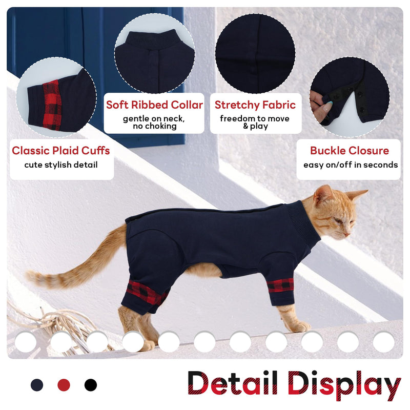 PUMYPOREITY Comfy Cat Pajamas, Versatile Cat Shirt for All-Day Wear, Soft Stretchy Sweater with Back Snap for Easy Wear, Breathable Recovery Suit for Surgery Recovery, L, Blue Large - PawsPlanet Australia