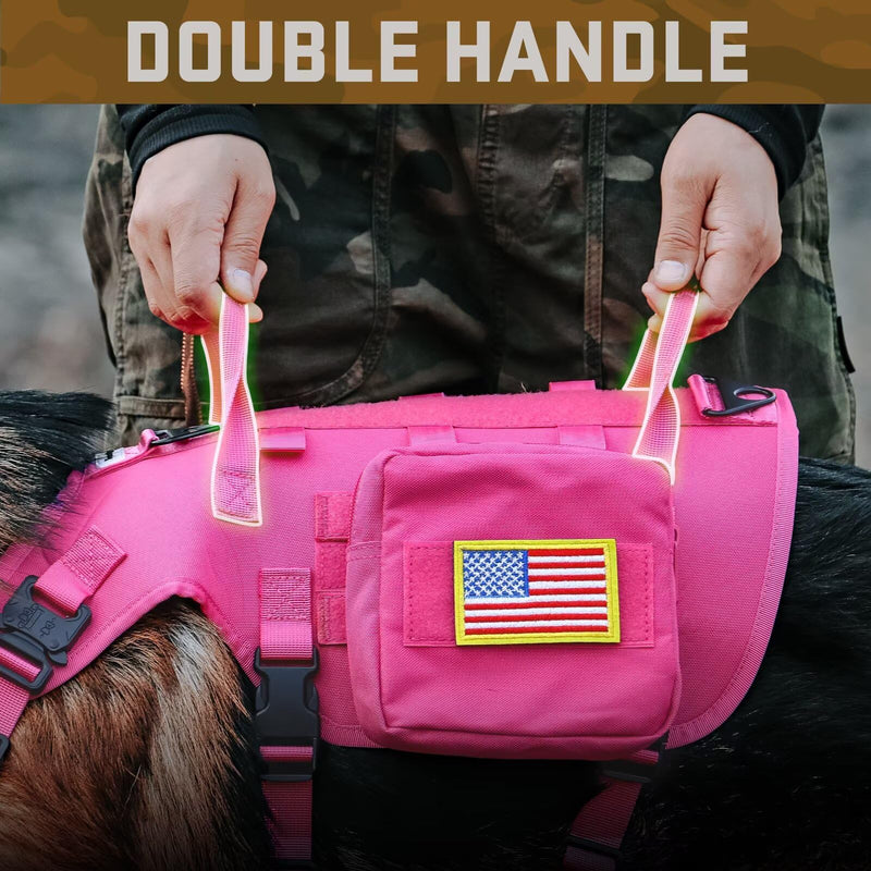 Forestpaw Pink Tactical Dog Harness for Large Dogs,Tactical Dog Collar with Bungee Leash Set,No Pull Military Dog Harness for Walking Training,Adjustable for Medium Large Dogs,Chest 21.5-45" L:Chest 21.5-45",Fit 28-140lbs Hot Pink - PawsPlanet Australia