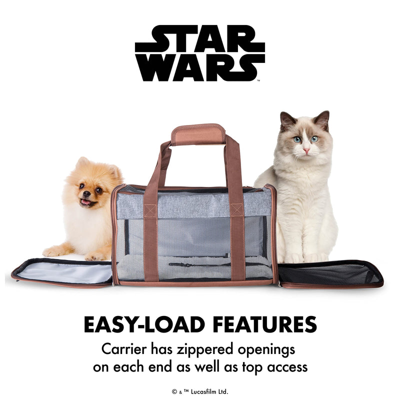 Star Wars for Pets The Mandalorian Soft Pet Carrier “Wherever I go, he goes” Gray & Brown | for Pets 15 x 9 x 9 Dog Travel Bag| Luggage Carrier for Dogs, Fits Under Plane Seat (FF19733) Mandalorian Carrier 15.0"L x 9.0"W x 9.0"H - PawsPlanet Australia