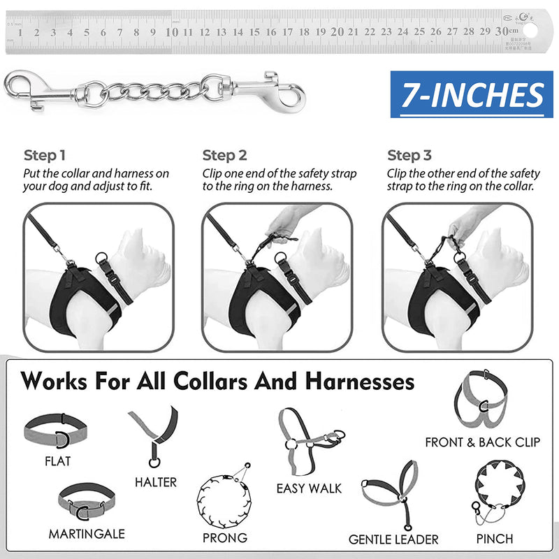 MOZETO Dog Collar Safety Clip, Stainless Steel Heavy Backup for Prong Collar, Dog Harness Collar Leash Connector (7 inches) 7 inches - PawsPlanet Australia