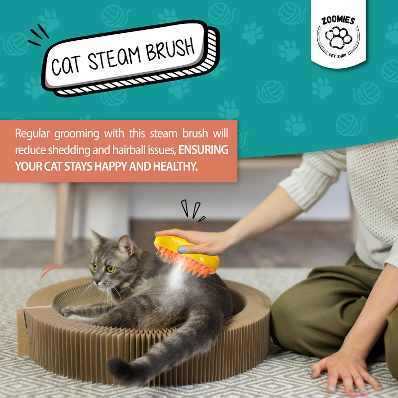 | Cat steam brush for shedding | 3-in-1 Steam brush for cats to remove loose hairs and reduce your cat's stress Yellow - PawsPlanet Australia