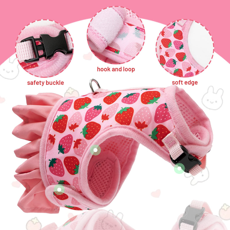 Rabbit Harness and Leash for Walking Escape Proof - Cute Carrot Pattern Mesh Breathable Bunny Vest Harness Outdoor Camping Hiking Training - also suit for Ferret Kitten Puppy Small Animals L (neck:7"-11.8" chest:9.8"-15.7") Pink - PawsPlanet Australia