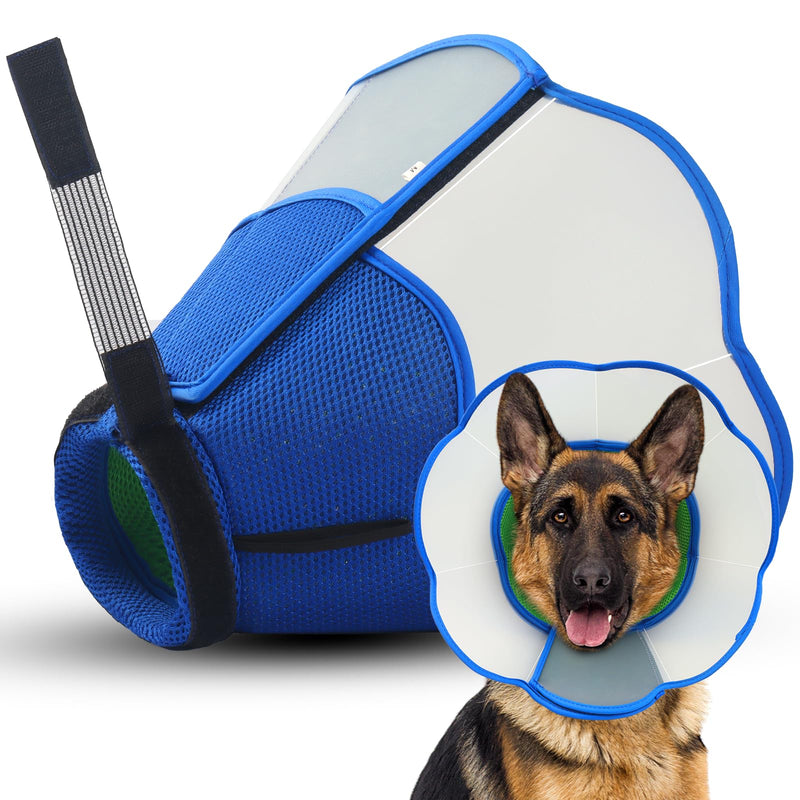 Hard & Heavy Plastic Dog Cone Collar Alternative for Extra Large Dogs (Adult Lab Golden GSD), Adjustable Elizabethan Protective Cone for Healing, Comfortable Recovery Collar Cone of Shame Anti-Lick Blue-Green XL(Neck Girth:16.9"-20.8")