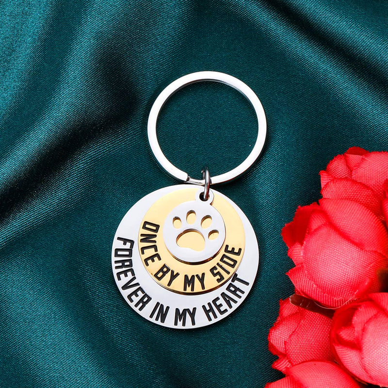 Dog Cat Pet Memorial Gifts Keychain for Pet Lover Remembrance Jewelry Gifts for Loss of Pet Sympathy Condolences Gifts Dog Remembrance Gifts Men Women Pet Owner Once by My Side Pet Keepsake Key Ring