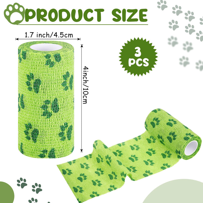 Geiserailie 3 Pack No Chew Bandage for Dogs Bitter Self Adhesive Bandage for Pets to Prevent Chewing, Vet Bandages for Dogs Wound Wrap(4inch x 15yd) (Green) Green