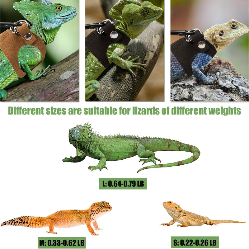 KABASI Bearded Dragon Harness Leash Set, 3 Size Adjustable Lizards Training Walking Leather Vest Escape-Proof Traction Rope for Squirrel and Other Outdoor Small Reptiles (Brown) Brown - PawsPlanet Australia