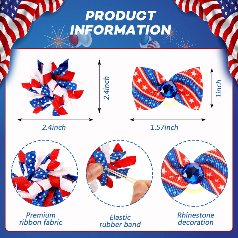 40 Pieces 4th of July Dog Cat Hair Bows Independence Day Puppy Hair Bows Red Blue White American Flag Patriotic Dog Grooming Bows Ties with Star Rubber Bands Elastic Dog Accessories for Pets Colorful - PawsPlanet Australia