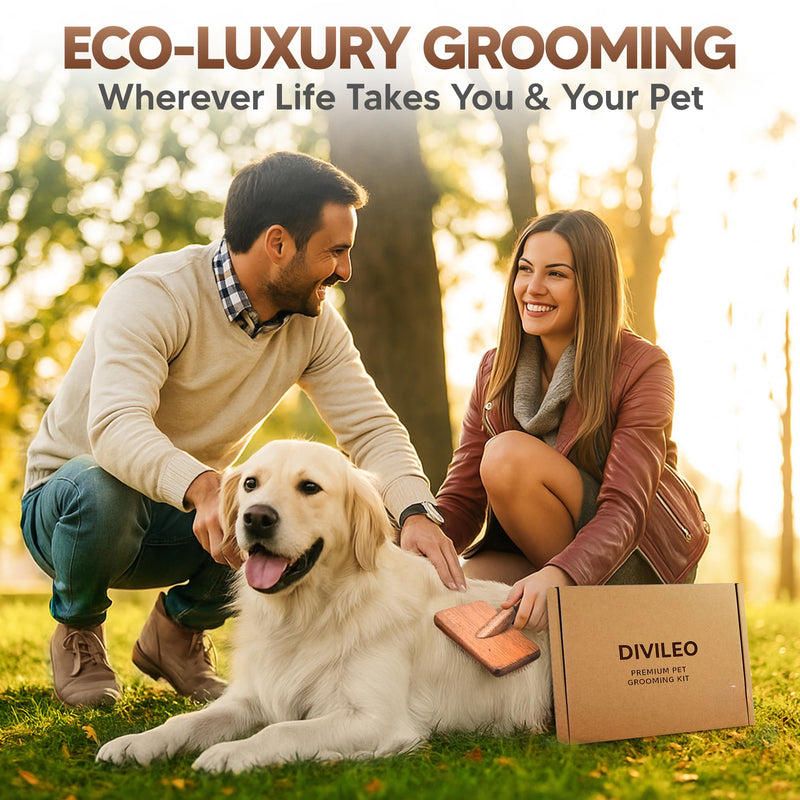Premium Waterproof Wooden Pet Grooming Kit – Professional Deshedding, Dematting & Nail Trimming Set for Dogs, Cats & Small Pets – 10-Piece Gift Box with Canvas Pouch - PawsPlanet Australia