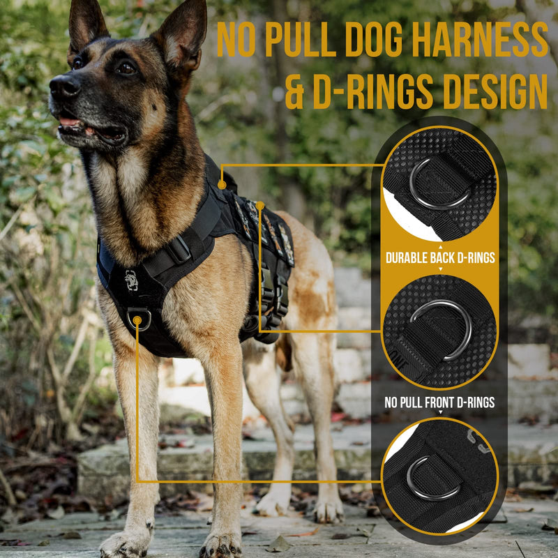 OneTigris AIRE Mesh Tactical Dog Harness No Pull Tactical Dog Harness,Breathable Mesh Design Service Dog Vest with Handle & Molle Pouches, Adjustable Suit for Walking Hiking Training(M, Black) M