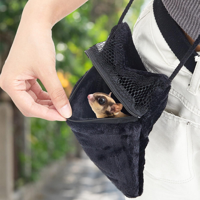 2 Pcs Sugar Glider Bonding Pouch Small Animal Outgoing Sleeping Bag Breathable Small Animal Carry Pouch with Shoulder Strap for Marmosets Squirrels Hamsters and Other Small Pets (Black) Black - PawsPlanet Australia