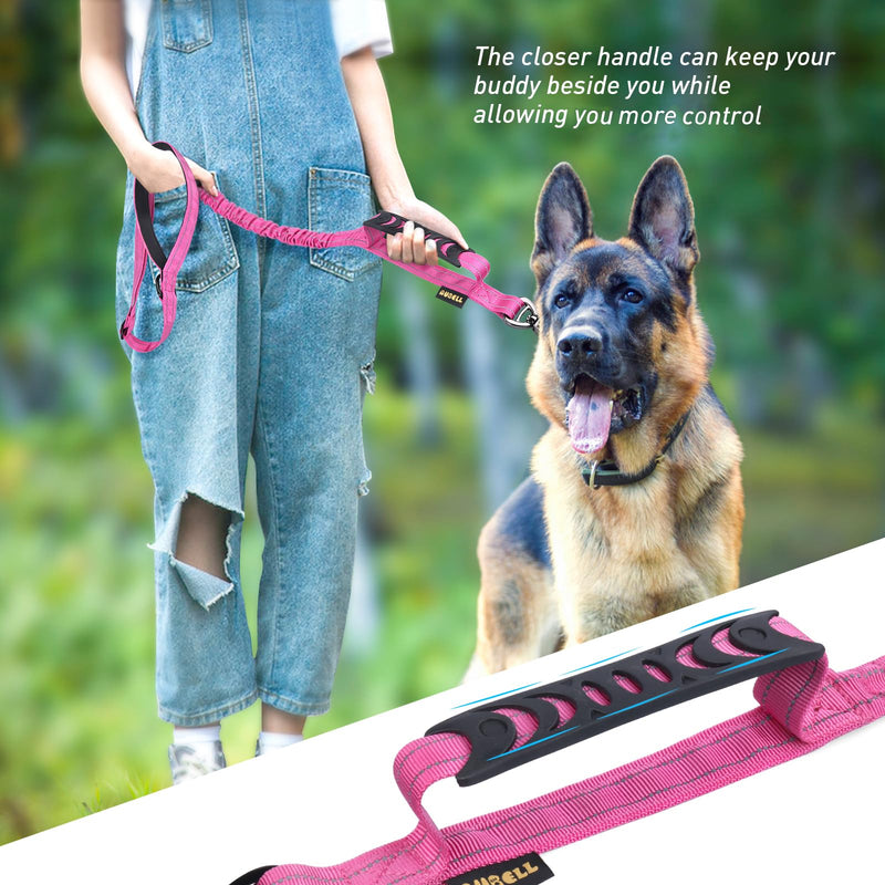 Heavy Duty Dog Leash, Reflective Dog Leashes with Car Seat Belt and Soft Padded Handle, 4-6ft Strong Dog Leash for Training, No Pull Bungee Dog Leash for Large Medium Dogs, Pink M-L