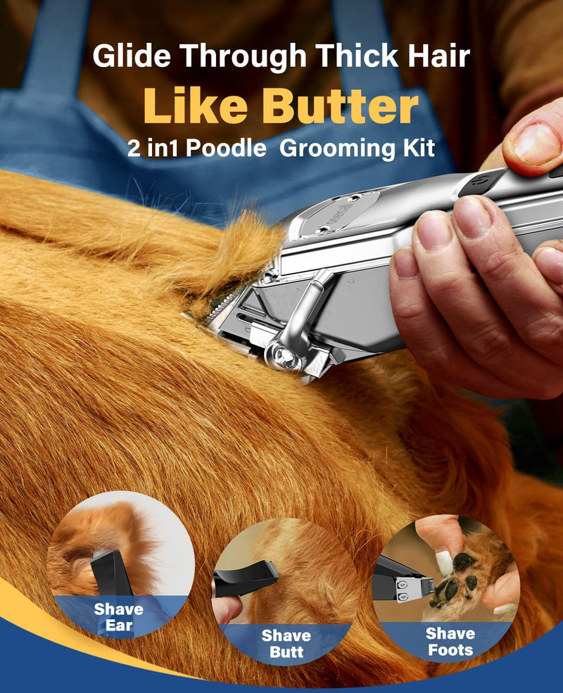 oneisall Dog Grooming Kit for Heavy Thick Hair&Coats/Low Noise Rechargeable Cordless Waterproof Dog Clippers for Grooming Animals&Pets/Pet Shaver with Stainless Steel Blade and Paw Trimmer - PawsPlanet Australia