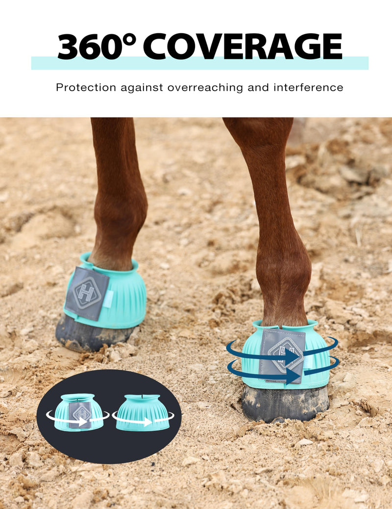 Harrison Howard Rubber Bell Boots Leather Touch-Close Overreach Boots Hoof Protection for Horses Sold in Pairs Turquoise L - PawsPlanet Australia