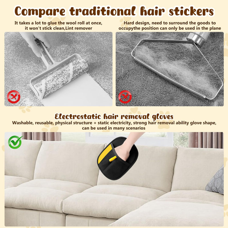KLIFE Magic Brush Pet Hair, Newly Upgraded Reusable Electrostatic Pet Hair Remover Glove, Cat & Dog Hair Remover for Couch Furniture, Carpet, Curtain, 2Pcs - PawsPlanet Australia