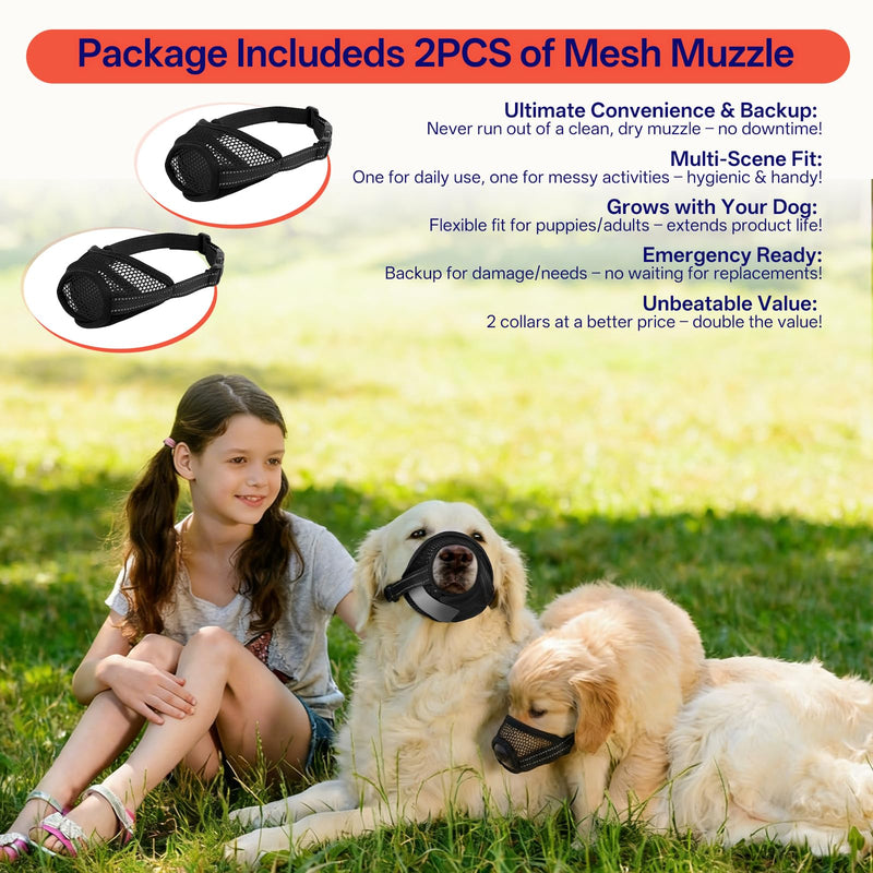 2 Pack Dog Muzzle for Large Dogs, Soft Air Mesh Breathable Muzzle Allows Panting Drinking, Adjustable Pet Muzzles with Upgraded Buckle to Prevent Biting Barking for Walks, Grooming, Black, XL Black-2pcs X-Large - PawsPlanet Australia