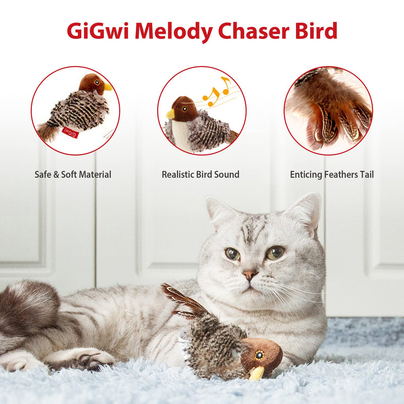 Gigwi Interactive Electronic Cat Toy (Not Flapping), Automatic Chirping Bird Cat Toy Squeaky with Feather Tail, Melody Chaser Toy Bird for Cats to Play Alone, Play and Squeak Kitten Toy for Boredom - PawsPlanet Australia