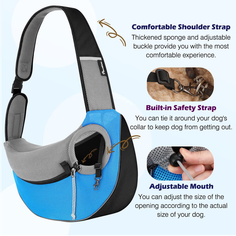Pawaboo Pet Dog Sling Carrier, Breathable Mesh Bag for Puppy Cat, Crossbody Satchel Dog Purse with Pocket for Outdoor Travel, Blue, S - PawsPlanet Australia